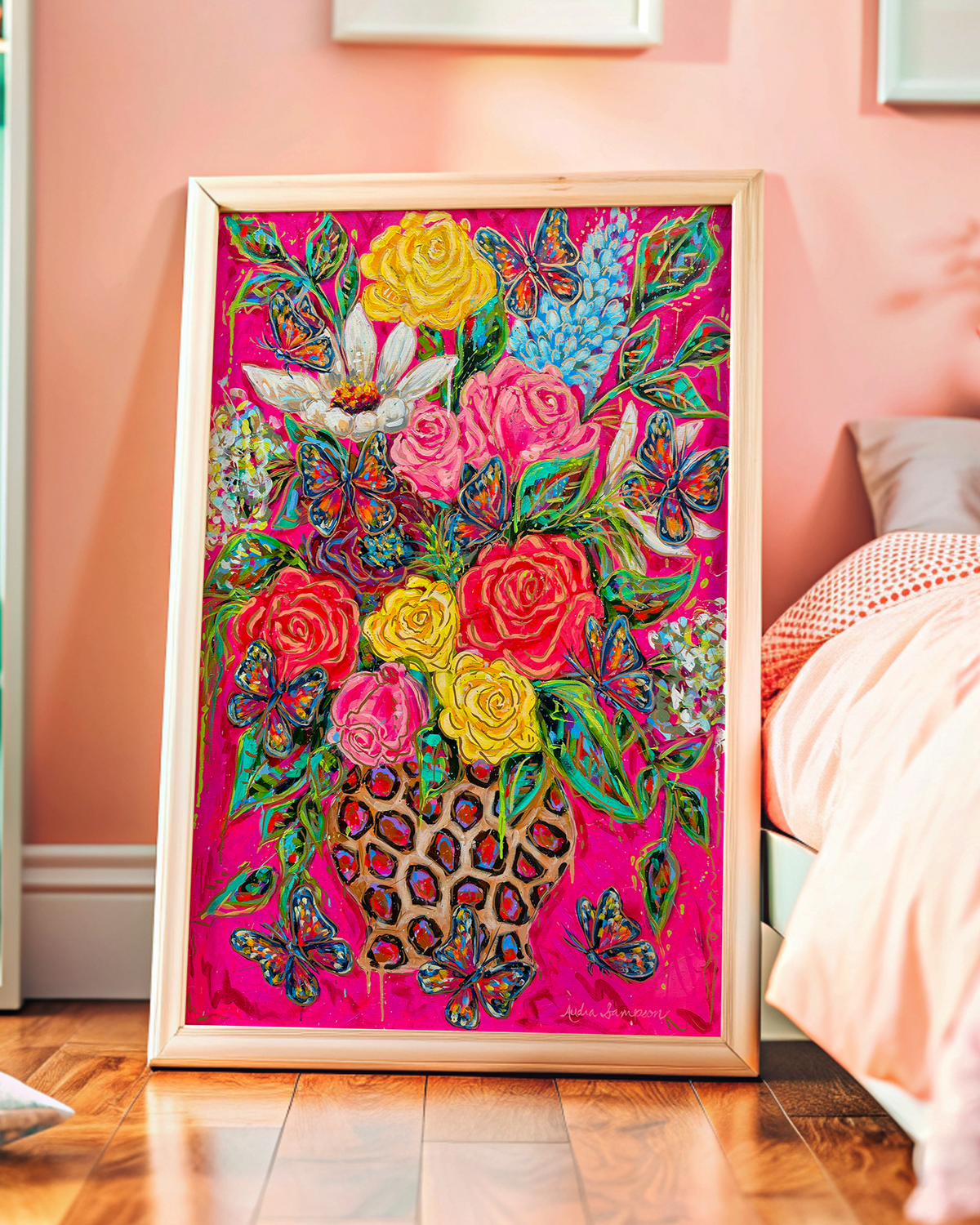 10 Butterflies Floral Art Print on Paper or Canvas - Colorful Bouquet