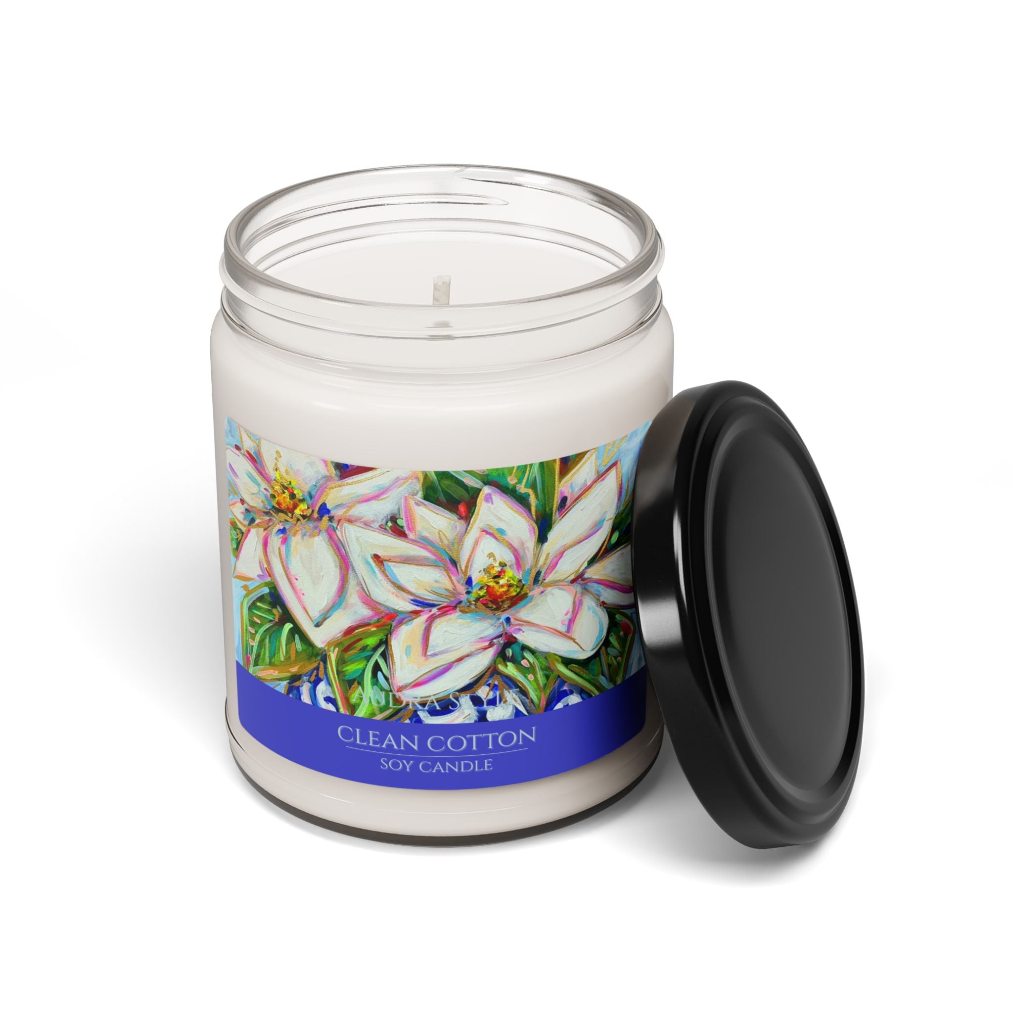 Clean Cotton Scented Soy Candle - 9oz Floral Design for Home Décor & Relaxation