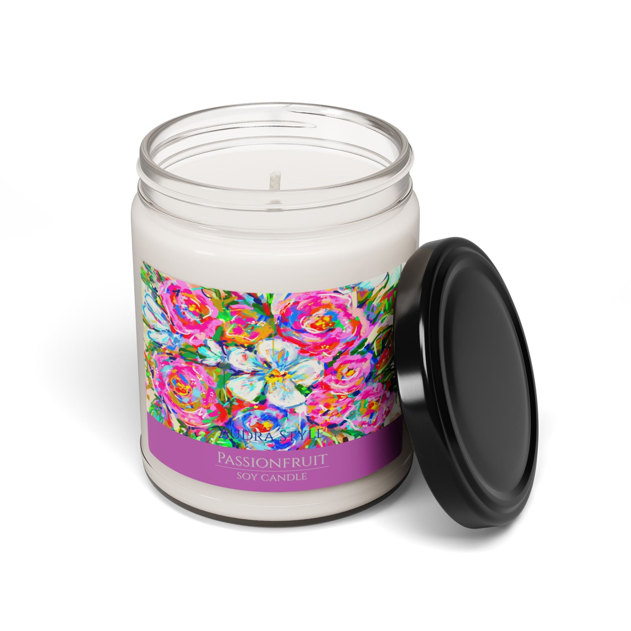 Passionfruit Scented Soy Candle - 9oz Floral Design for Home Décor & Relaxation