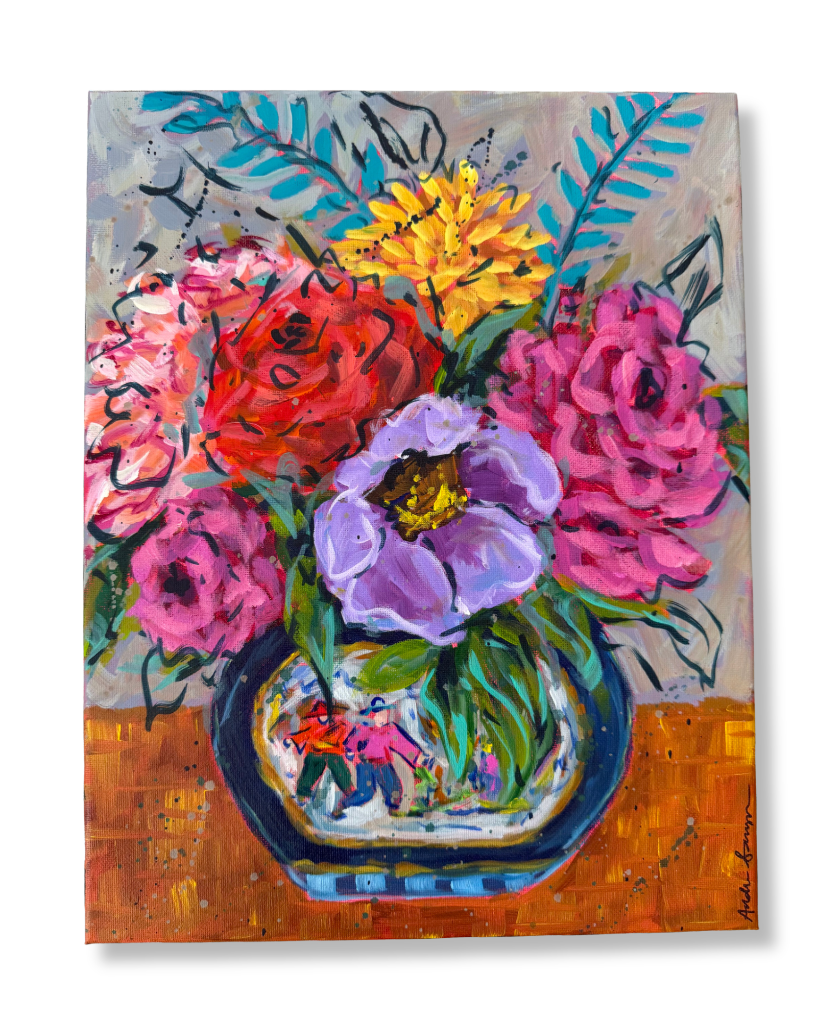 Chinoiserie Vase Floral Original 11x14 Painting | Whimsical Home Decor Art