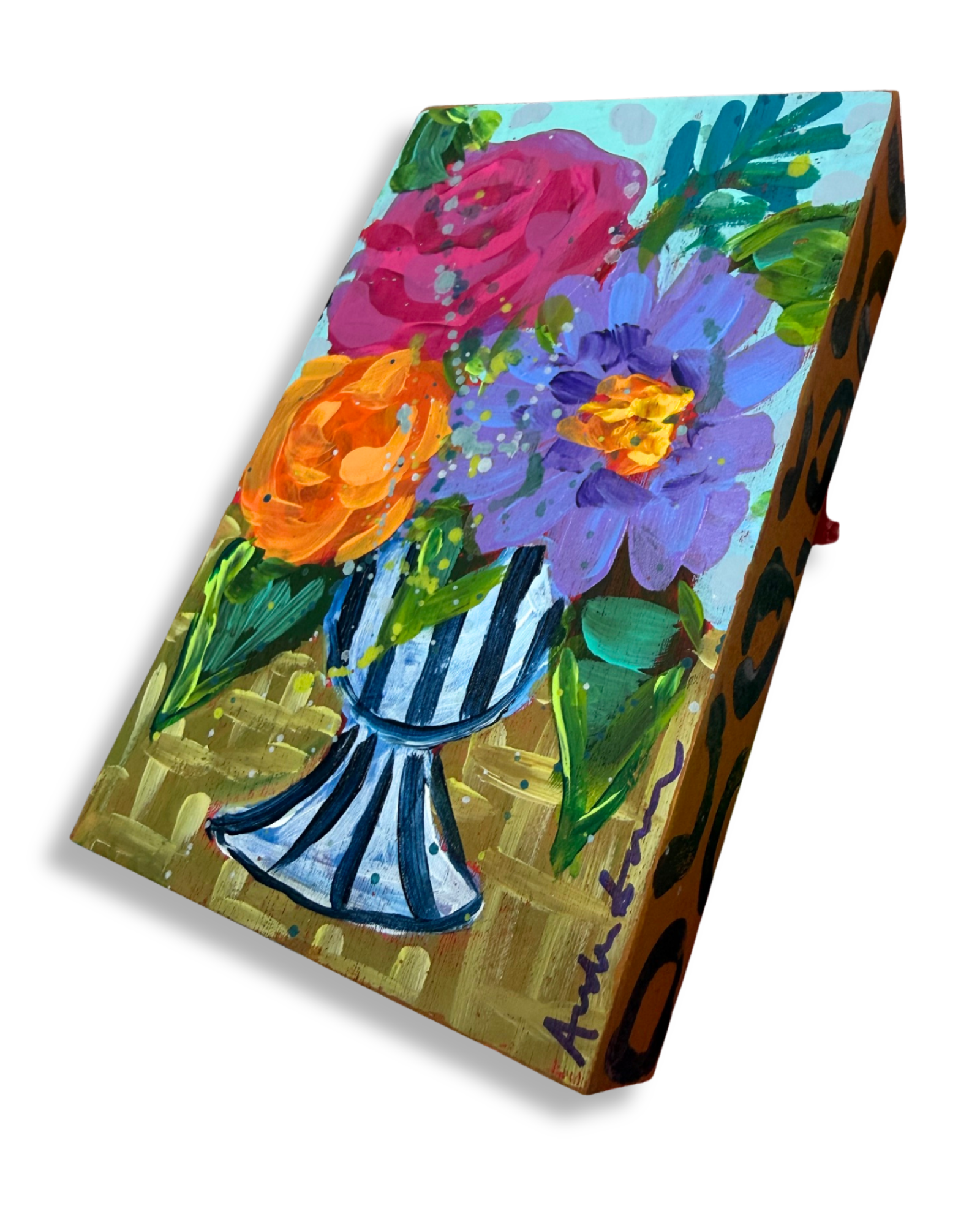 Floral Bouquet Original Painting Block | Whimsical Home Decor Art