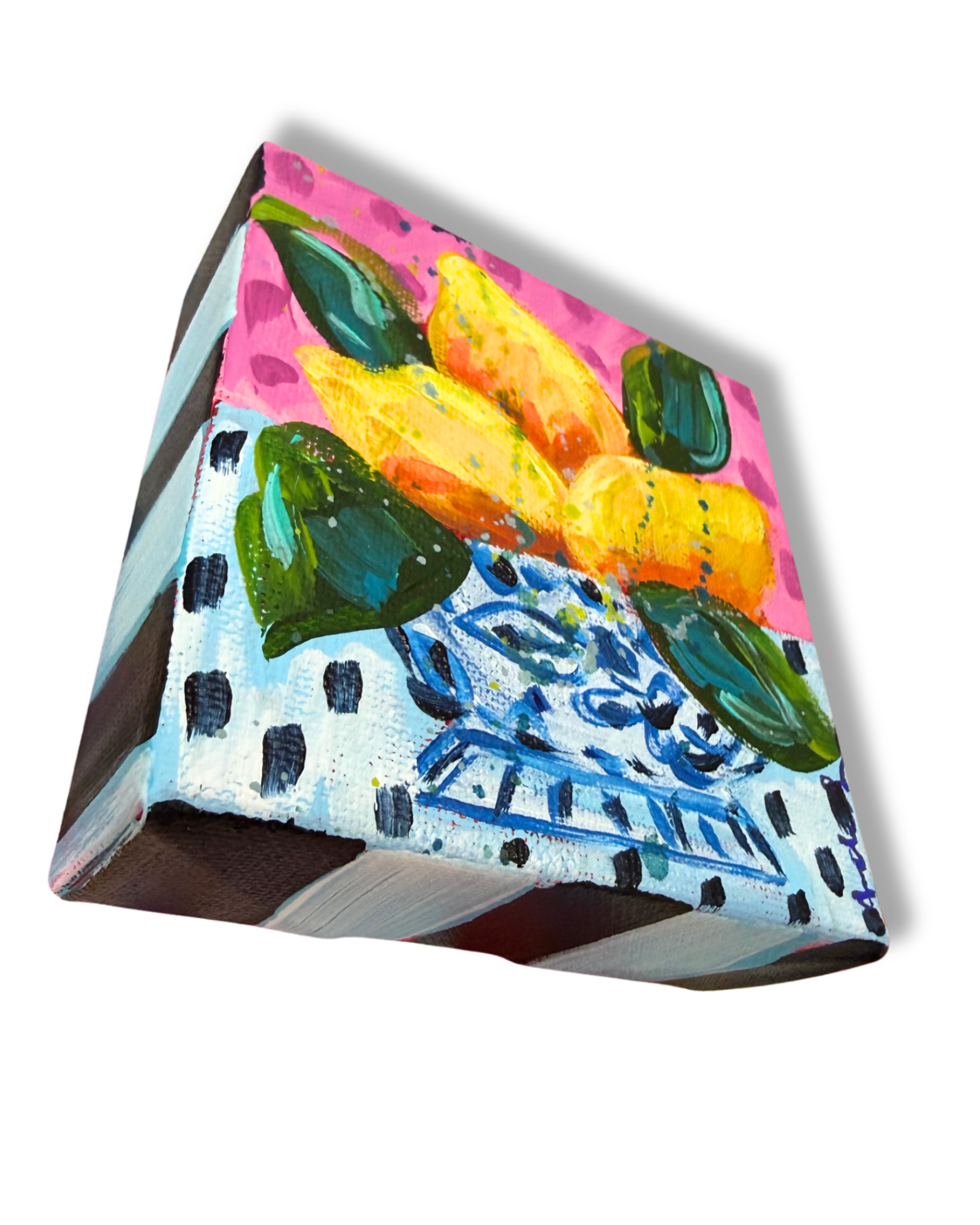 Lemon Bowl 4x4 Original Painting | Whimsical Home Decor Art