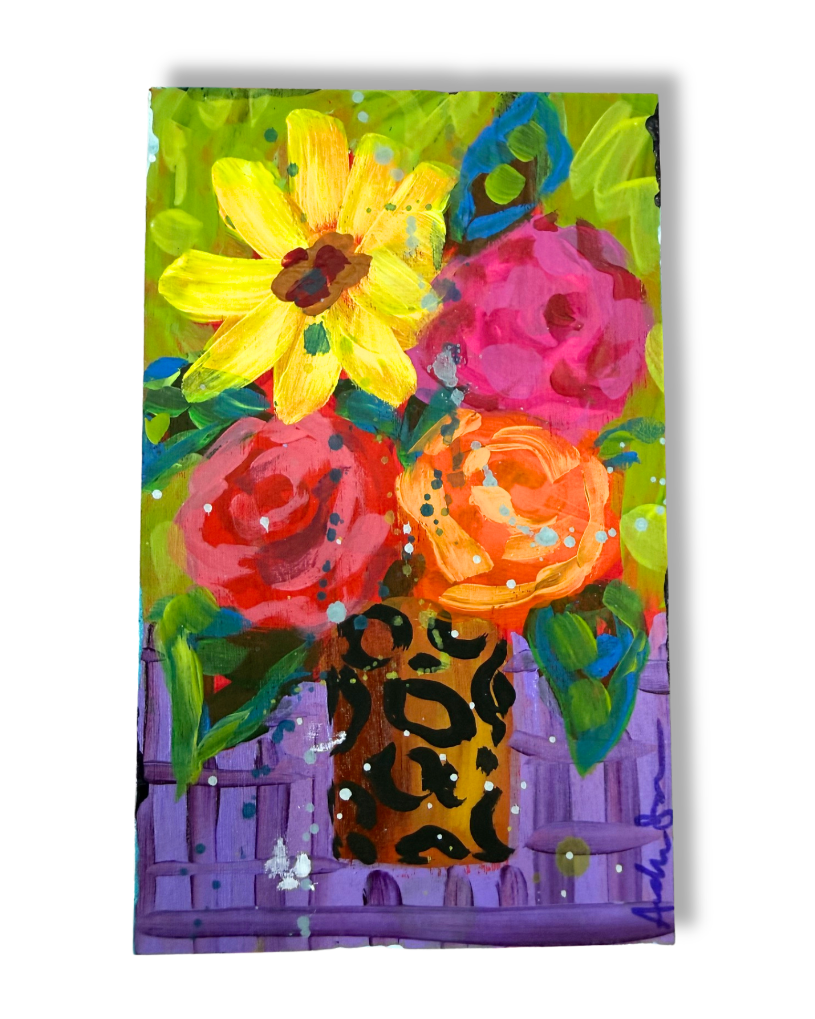 Floral Bouquet Original Painting Block | Whimsical Home Decor Art