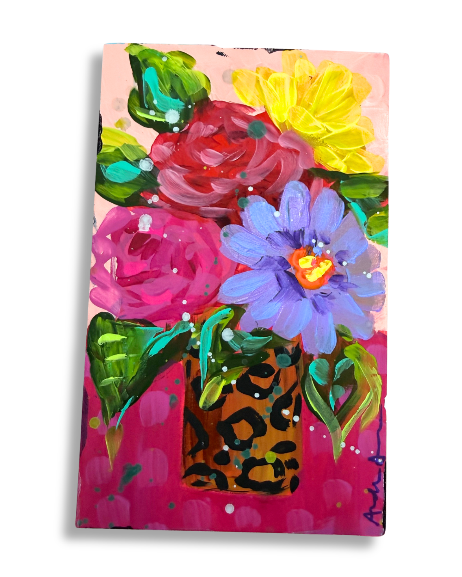 Floral Bouquet Original Painting Block | Whimsical Home Decor Art
