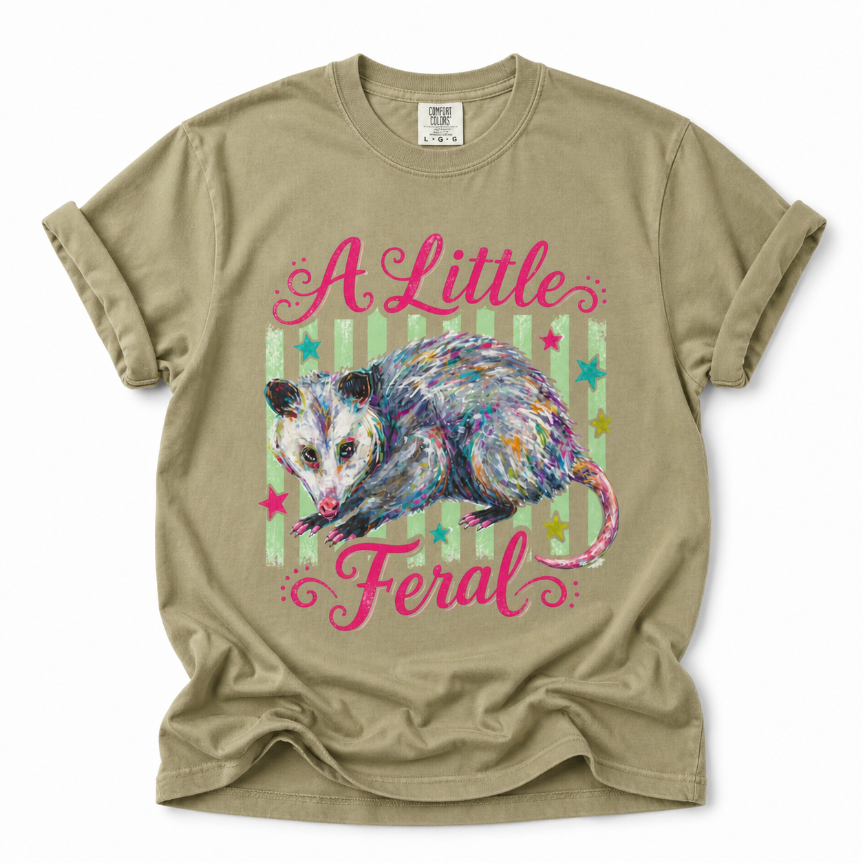 Title: A Little Feral T-Shirt | Colorful Possum Graphic Tee
