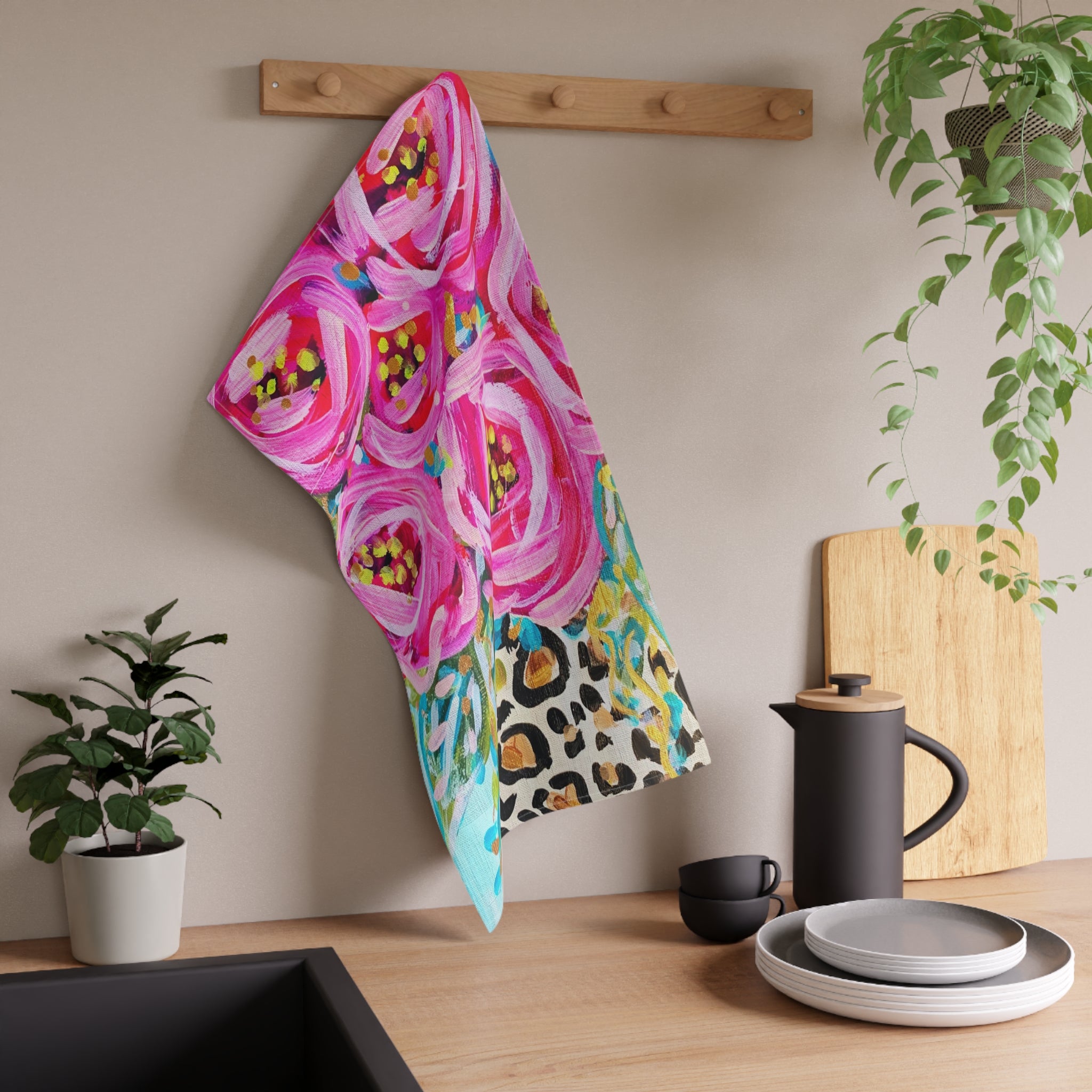 Roses Leopard Vase Tea Towel