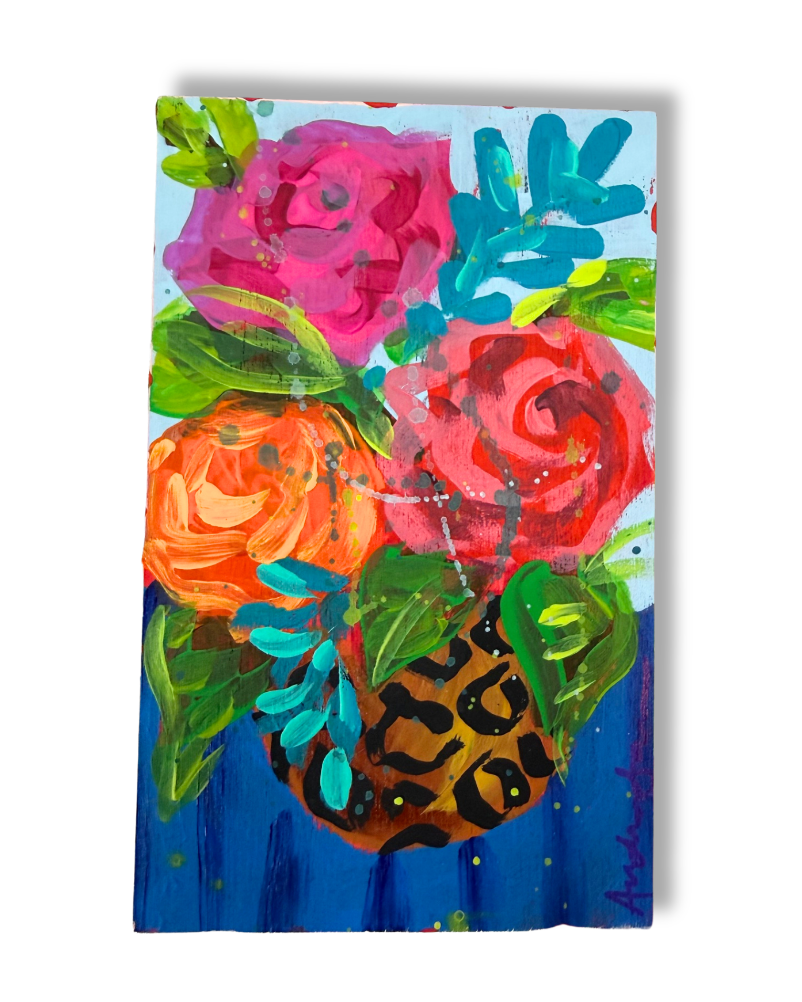Floral Bouquet Original Painting Block | Whimsical Home Decor Art
