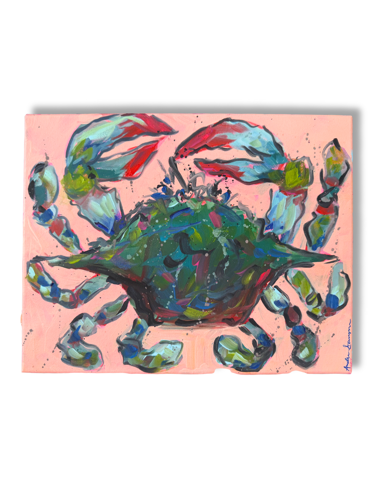 Blue Crab Original Painting | Whimsical Coastal Home Decor Art