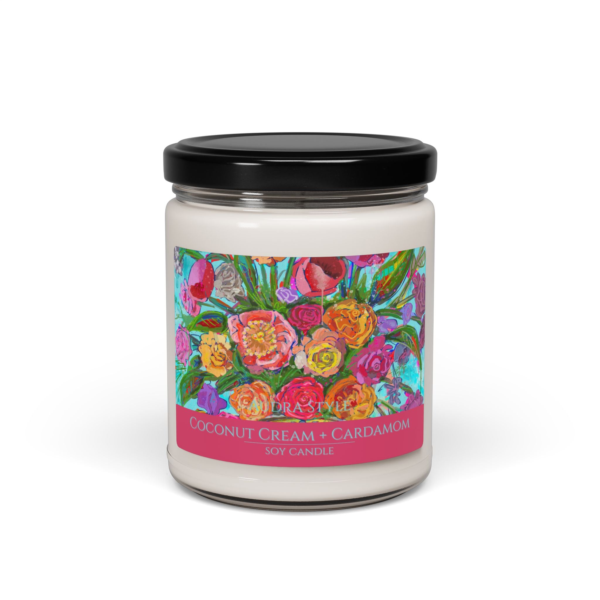 Coconut Cream and Cardamom Scented Soy Candle - 9oz Floral Design for Home Décor & Relaxation