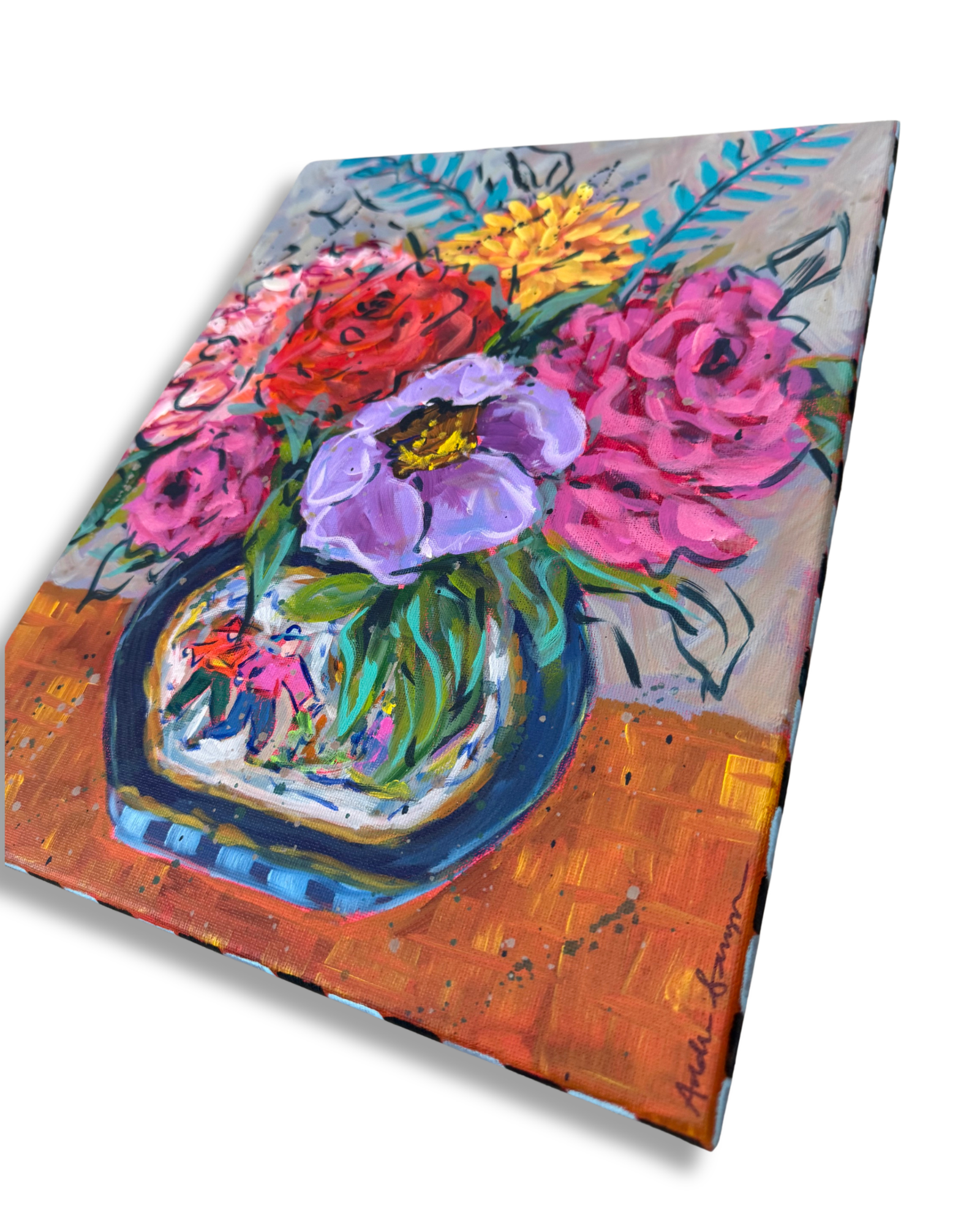 Chinoiserie Vase Floral Original 11x14 Painting | Whimsical Home Decor Art
