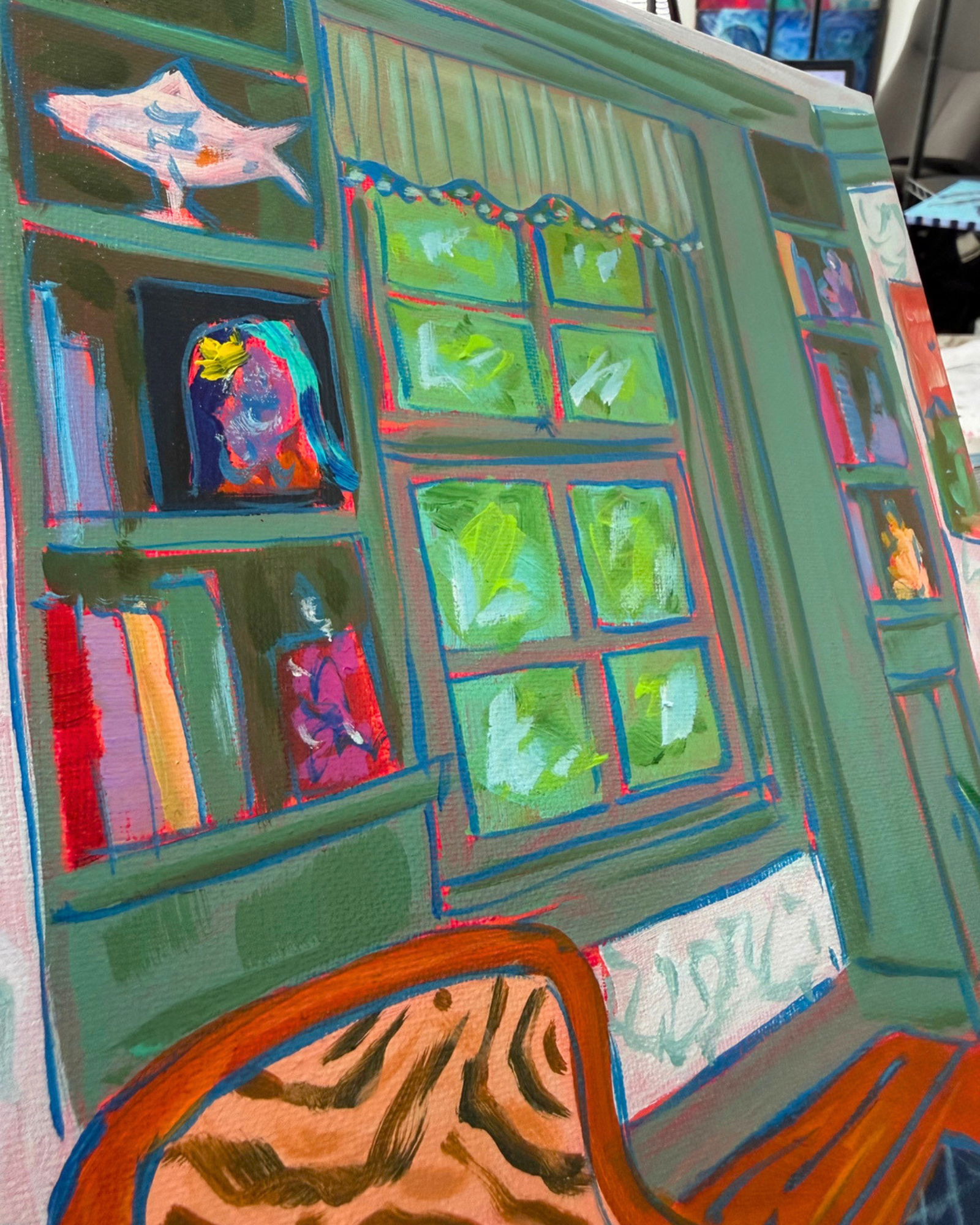 Living Room Original 11x14 Painting | Interior Maximalist Home Decor Art