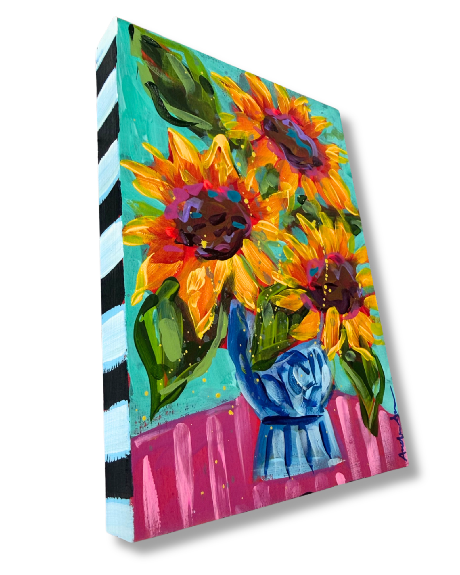 Sunflower Floral Bouquet Original 5x7 Painting | Whimsical Home Decor Art