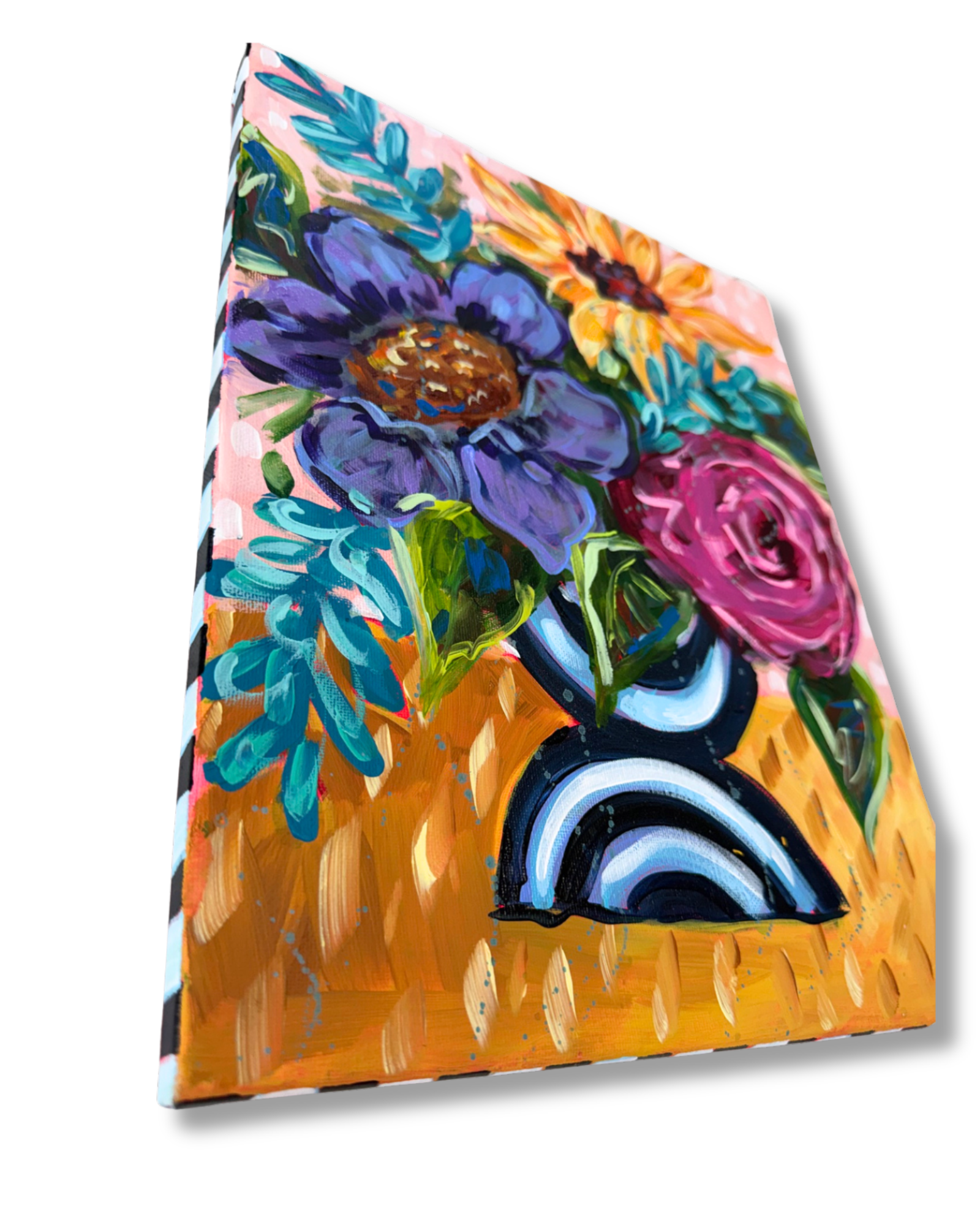 Black and White Vase Floral Original 11x14 Painting | Whimsical Home Decor Art