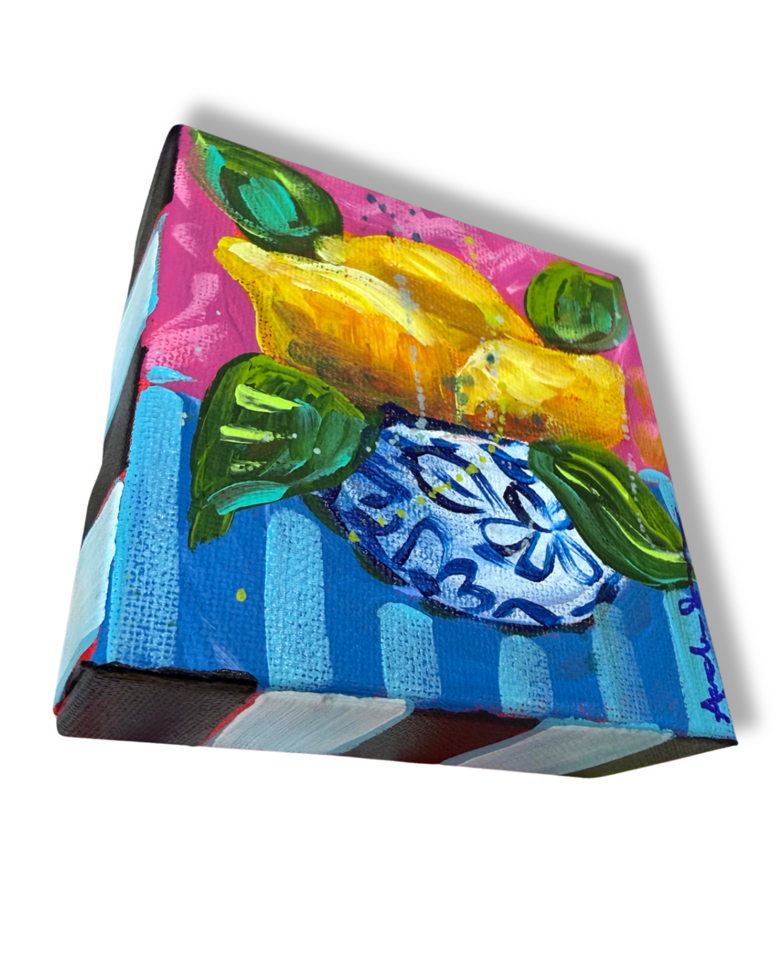 Lemon Bowl 4x4 Original Painting | Whimsical Home Decor Art