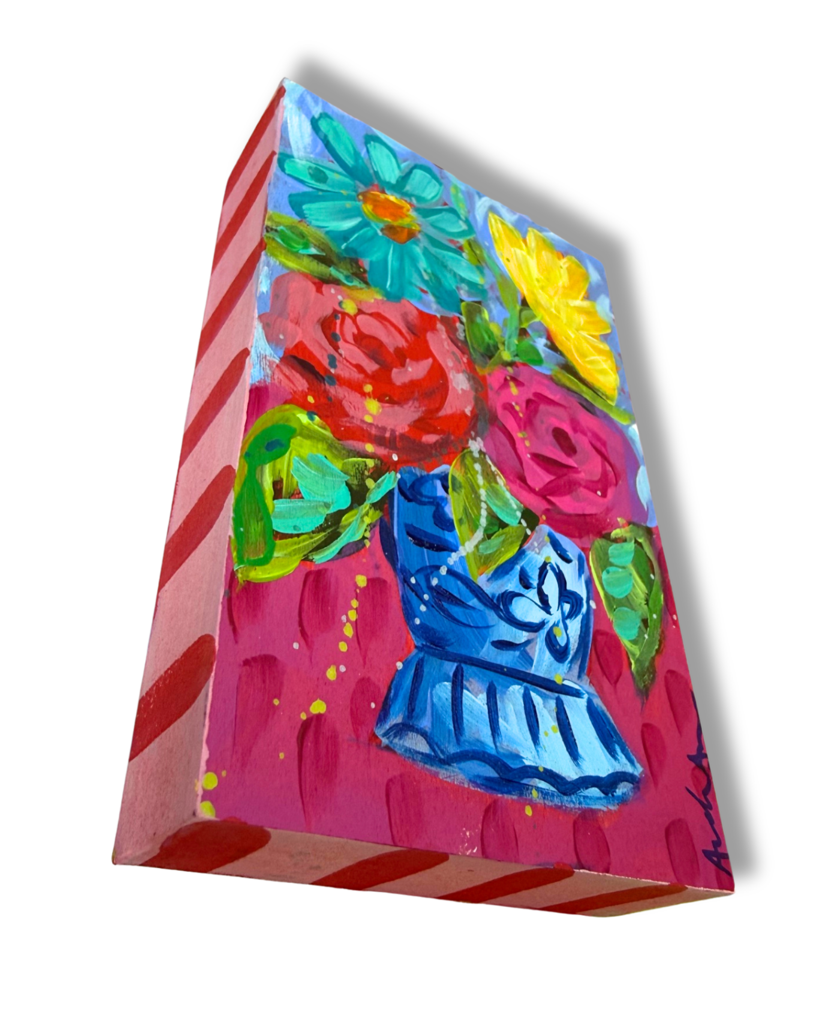 Floral Bouquet Original Painting Block | Whimsical Home Decor Art