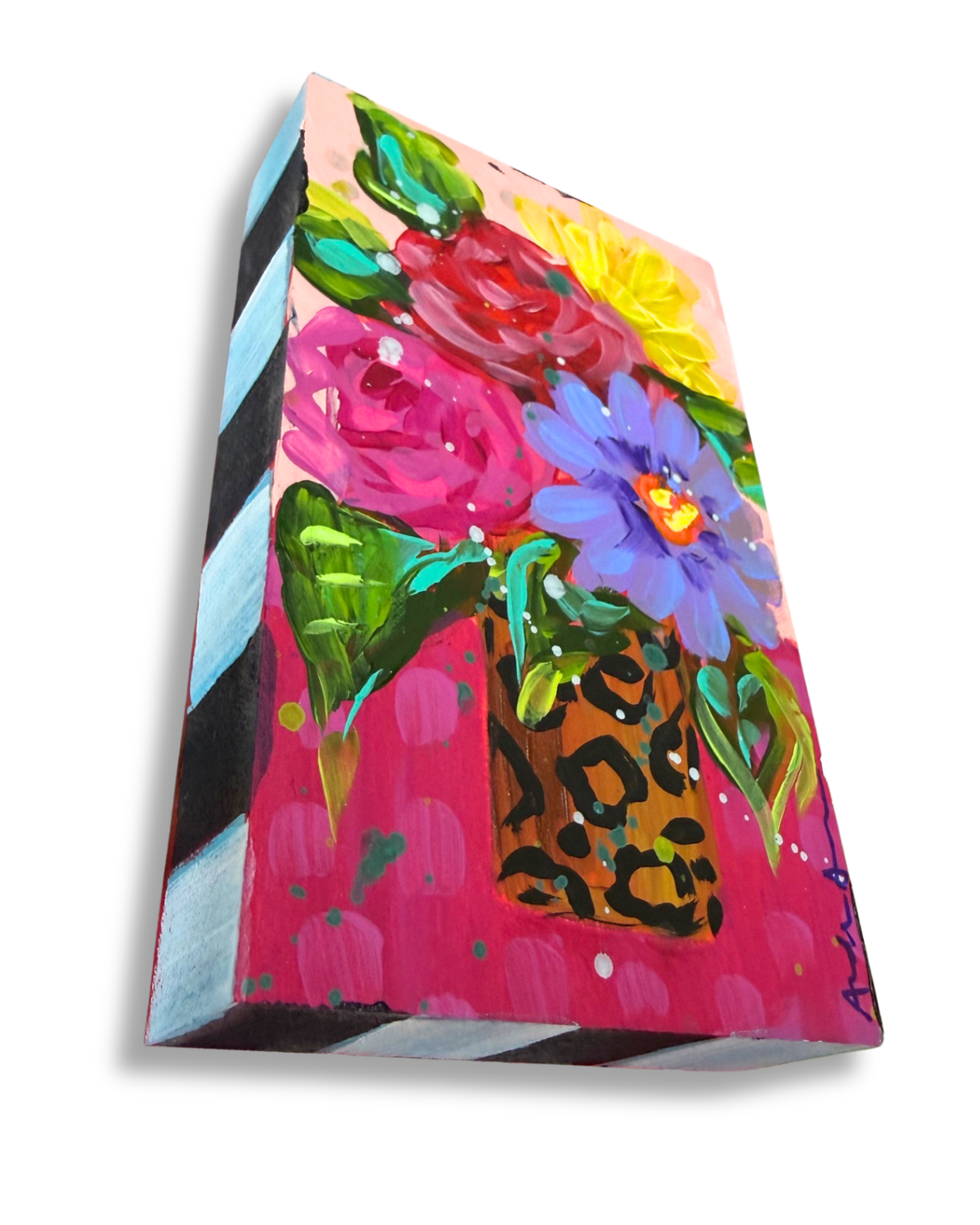 Floral Bouquet Original Painting Block | Whimsical Home Decor Art