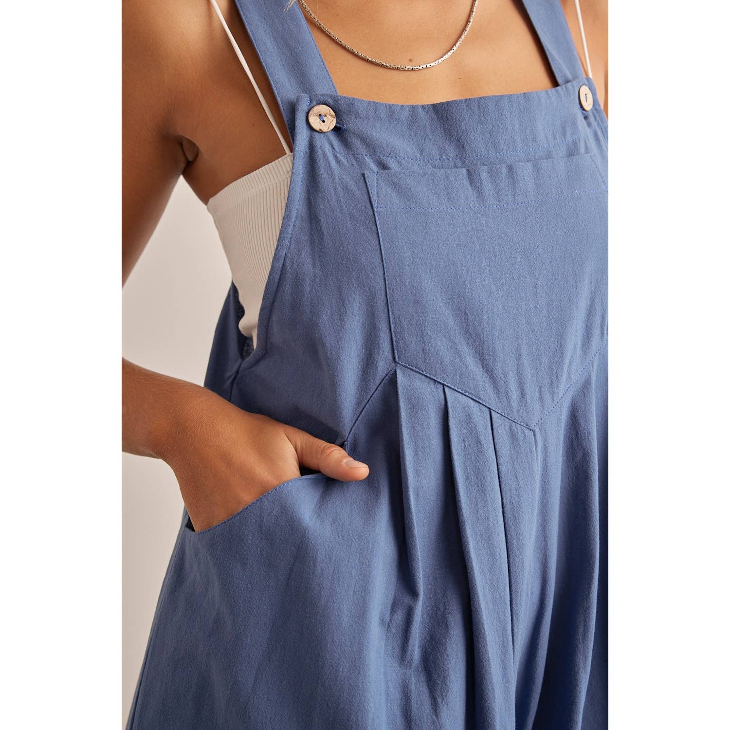 Wide Leg Overall Jumpsuit - Dusty Blue
