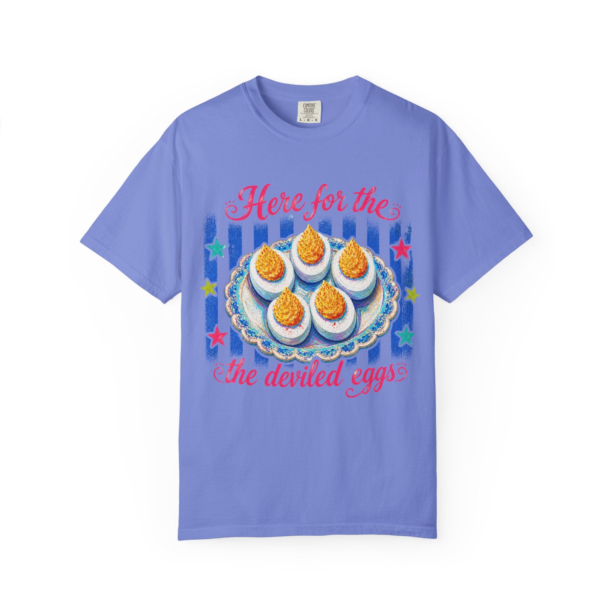 Here For The Deviled Eggs T-Shirt | Colorful Funny Graphic Tee
