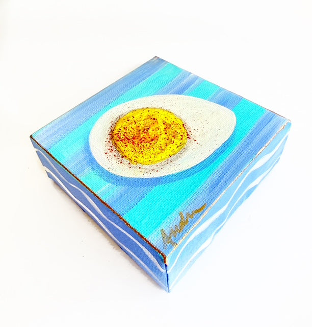 Hand Painted Original Deviled Egg 4"x4" Canvas