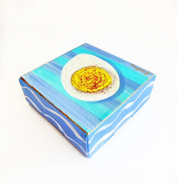 Hand Painted Original Deviled Egg 4"x4" Canvas