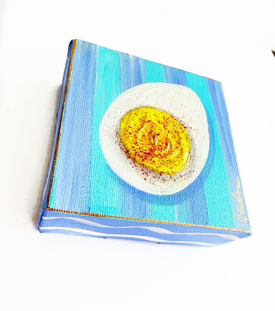 Hand Painted Original Deviled Egg 4"x4" Canvas