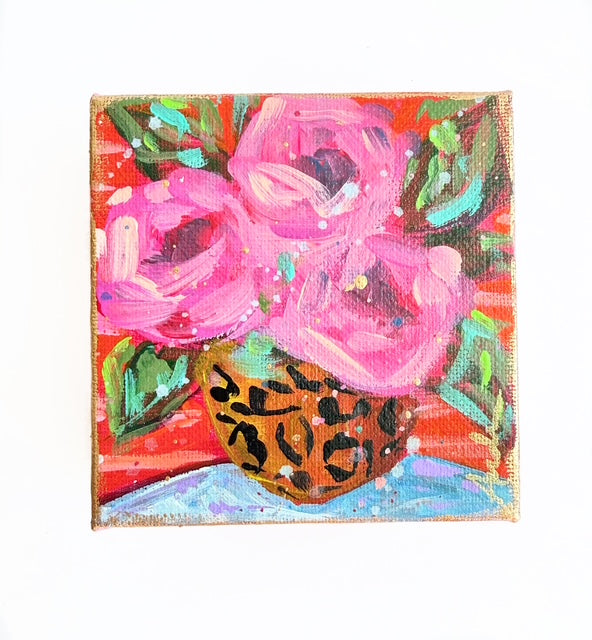 Hand Painted Original Floral Bouquet 4"x4" Canvas