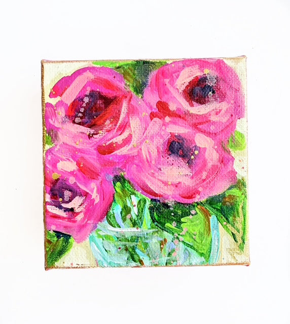 Hand Painted Original Floral Bouquet 4"x4" Canvas
