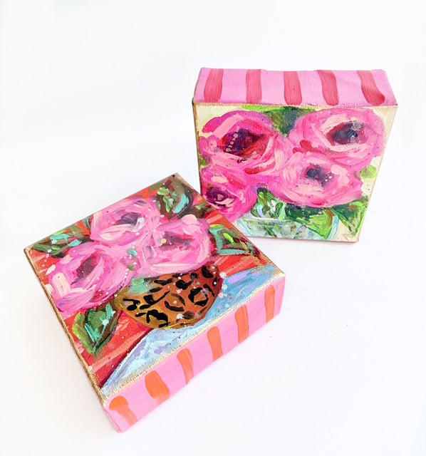 Hand Painted Original Floral Bouquet 4"x4" Canvas