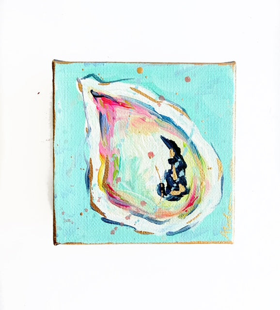 Hand Painted Original Oyster Shell 4"x4" Canvas