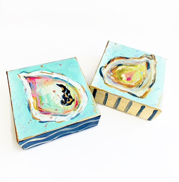 Hand Painted Original Oyster Shell 4"x4" Canvas