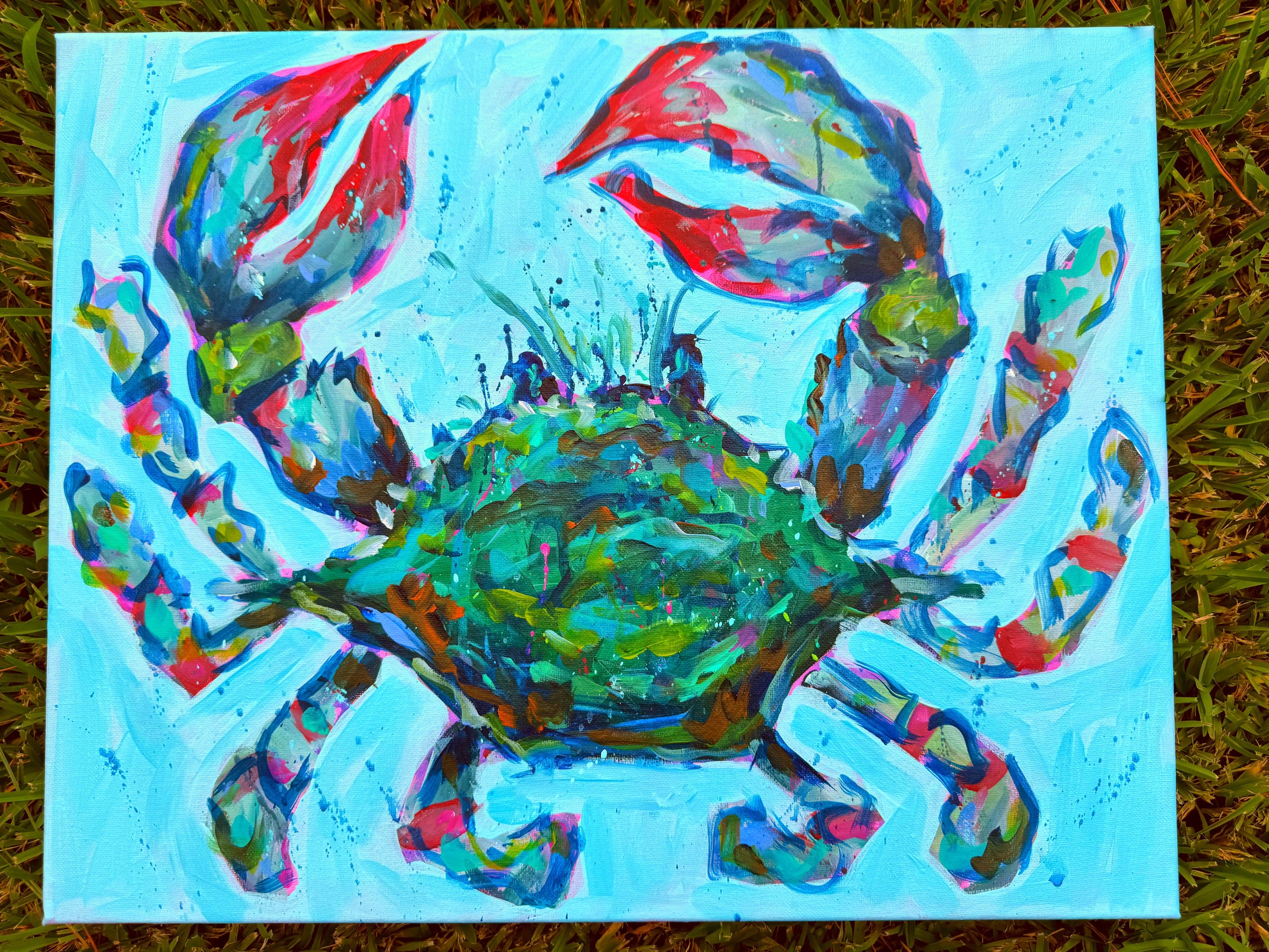 Blue Crab Original 16x20 Painting | Whimsical Coastal Home Decor Art