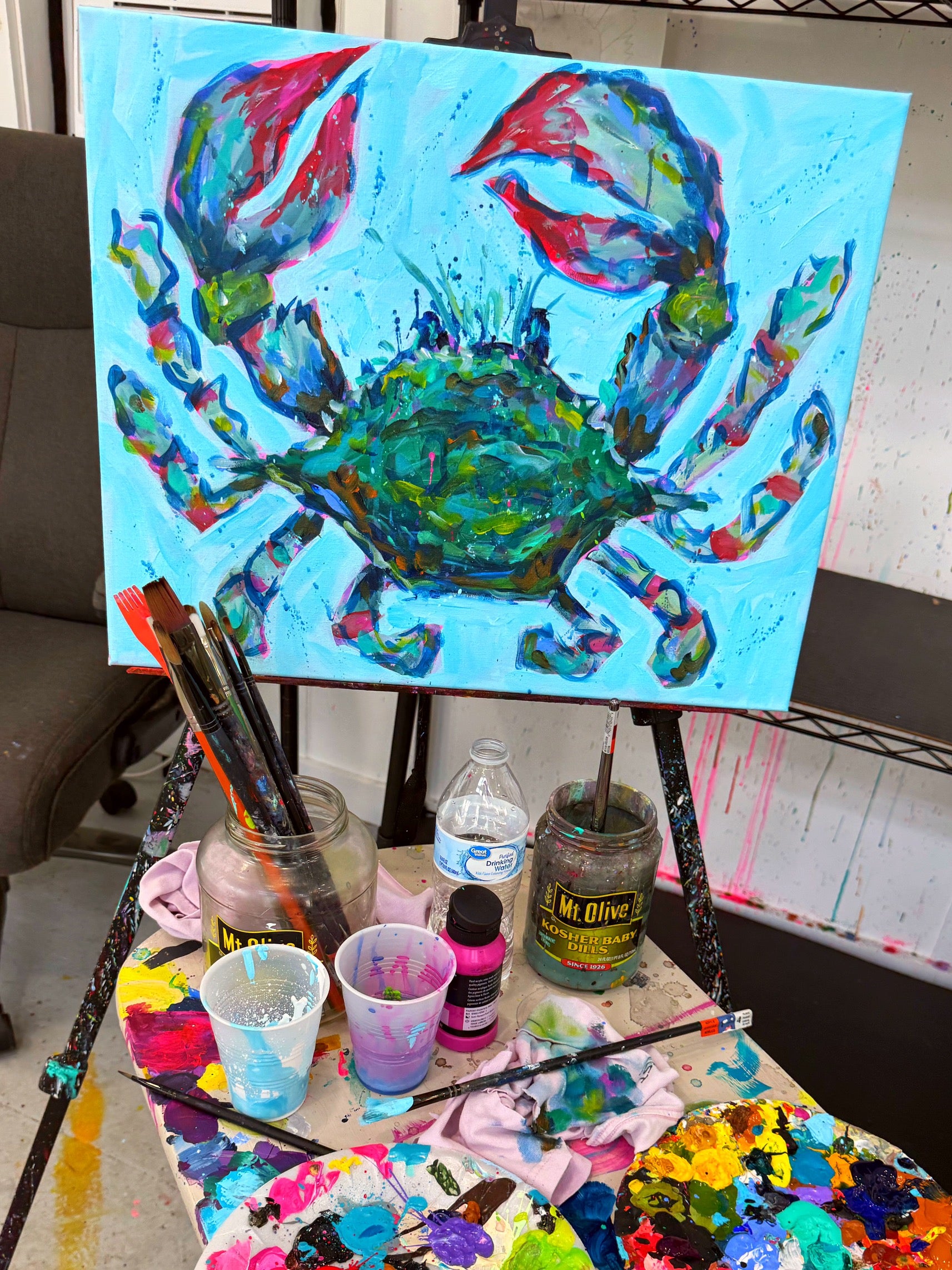 Blue Crab Original 16x20 Painting | Whimsical Coastal Home Decor Art
