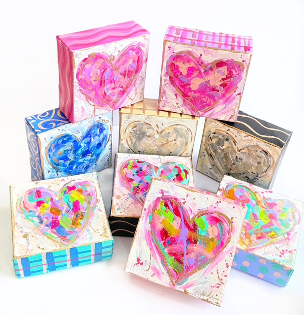 Hand Painted Original Heart 4"x4" Canvas - Valentine's Day Painting Gift