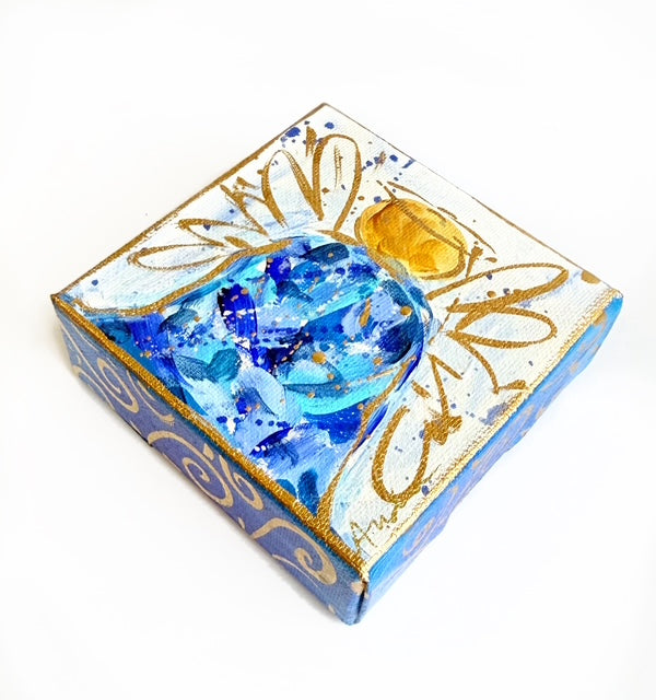 Hand Painted Original Blue White Angel 4"x4" Canvas