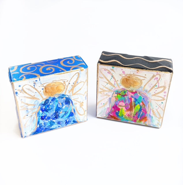 Hand Painted Original Colorful Abstract Angel 4"x4" Canvas
