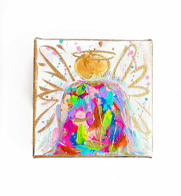 Hand Painted Original Colorful Abstract Angel 4"x4" Canvas