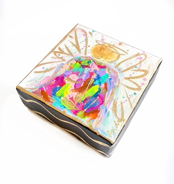 Hand Painted Original Colorful Abstract Angel 4"x4" Canvas