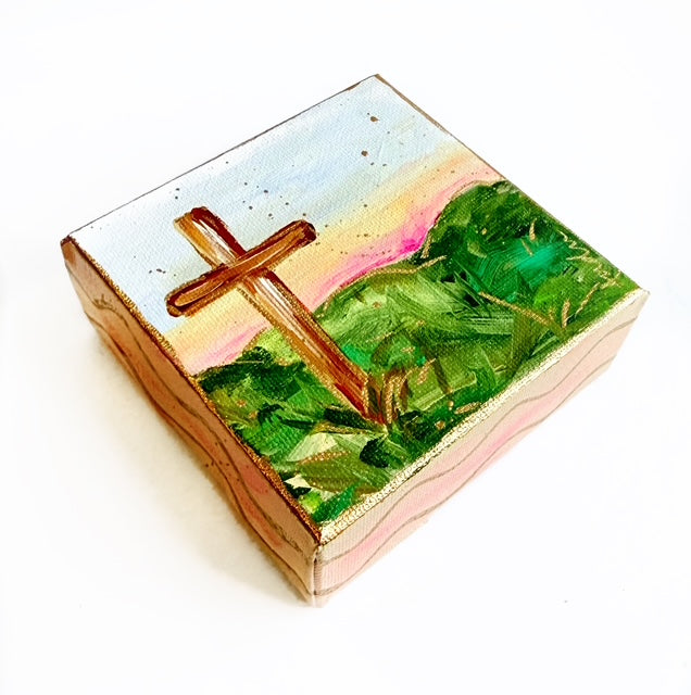 Hand Painted Original Cross Crucifixion 4"x4" Canvas