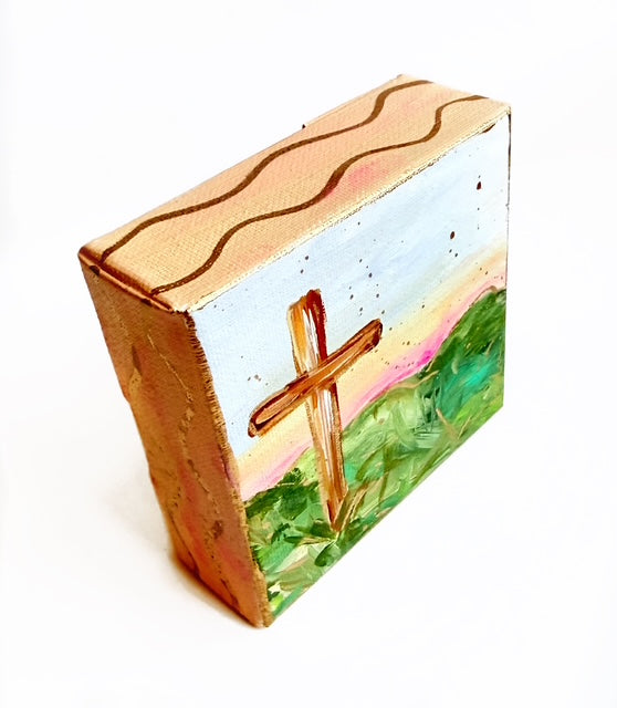 Hand Painted Original Cross Crucifixion 4"x4" Canvas