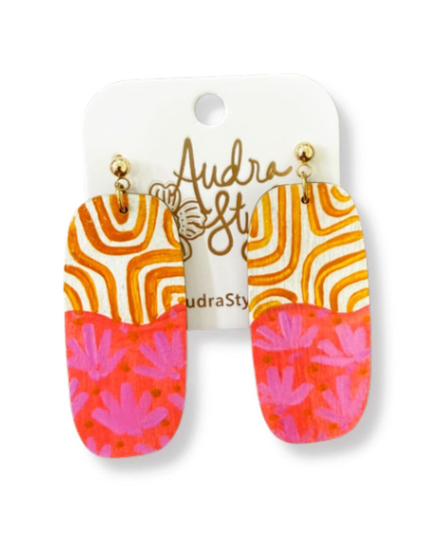 Hand Painted Mustard and Pink Pattern Mixed Earring