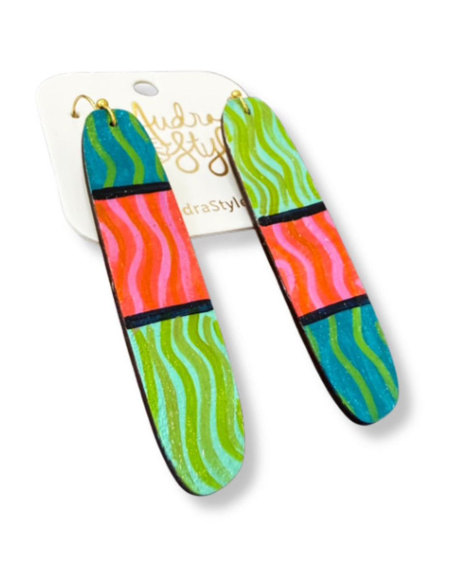 Hand Painted Colorful Color Block Wavy Stripe Earrings