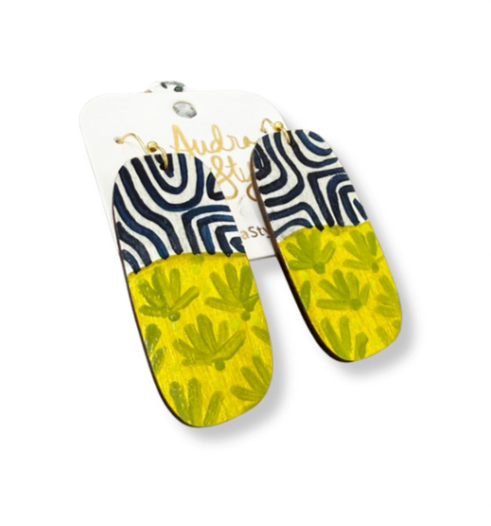 Hand Painted Colorful Retro Stripe and Floral Pattern Earring