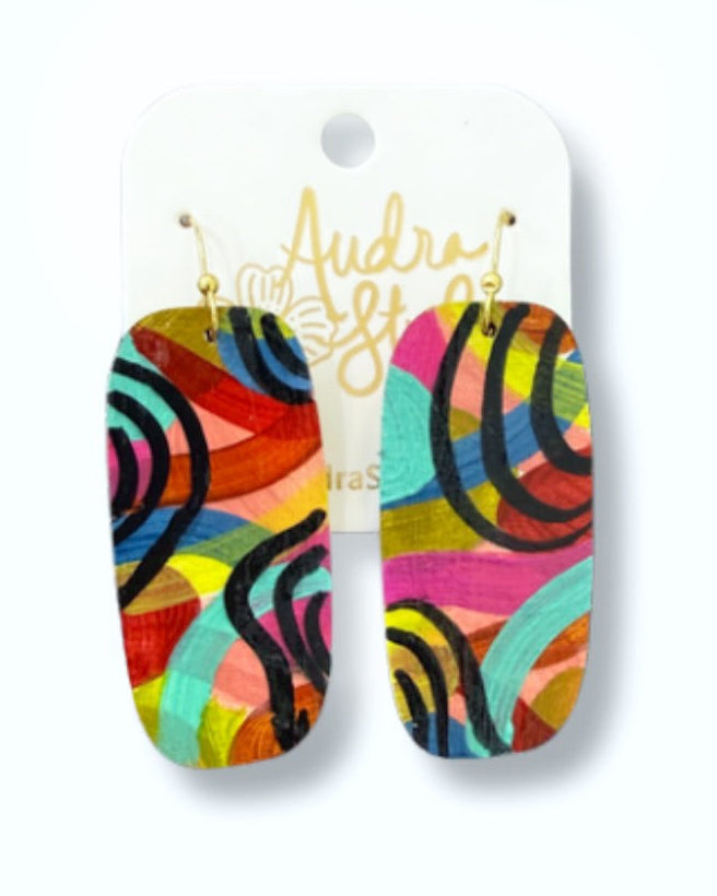 Hand Painted Colorful Retro Abstract Earring