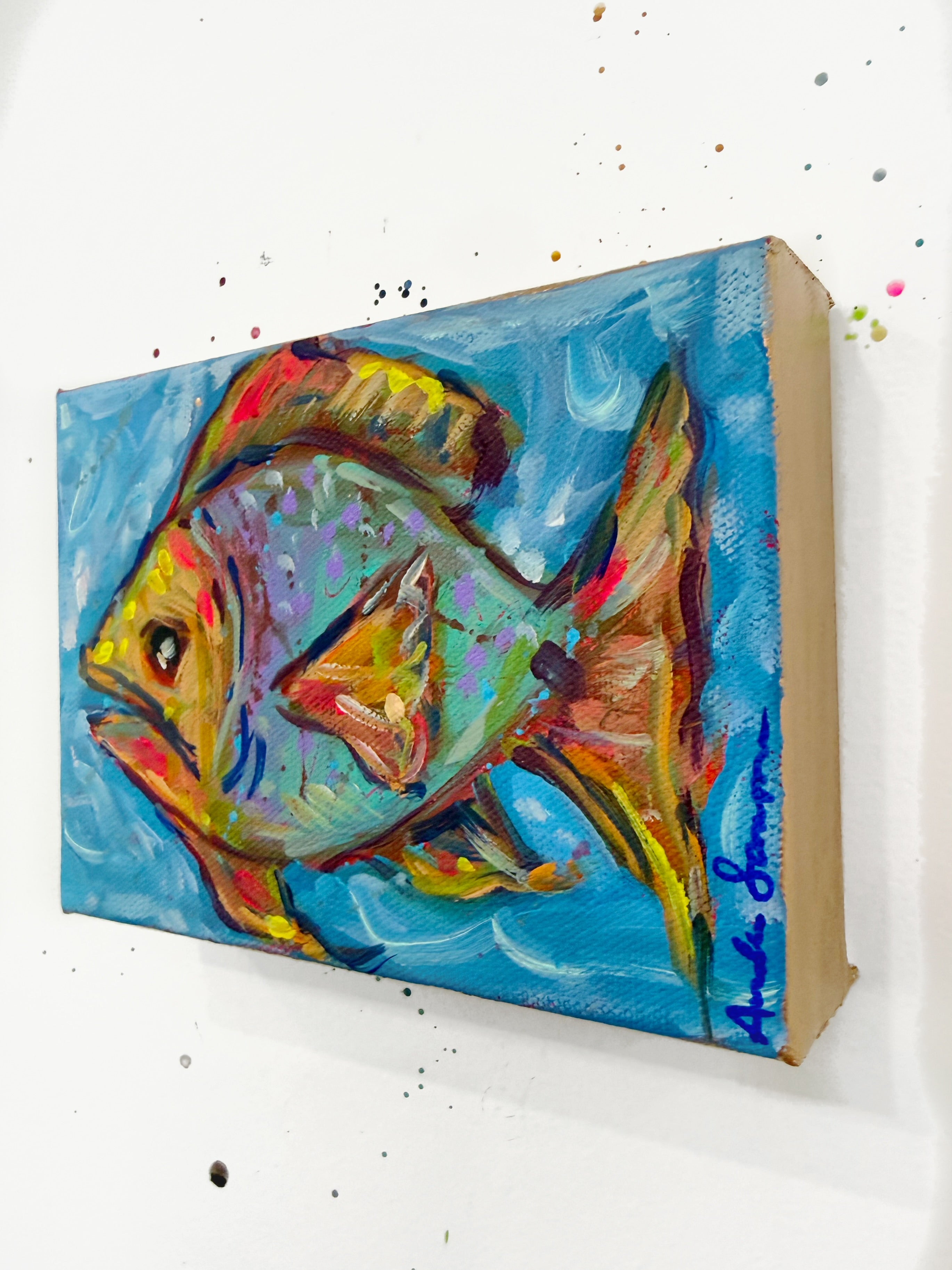 Fish No. 1 Original 5x7 Whimsical Painting On Canvas