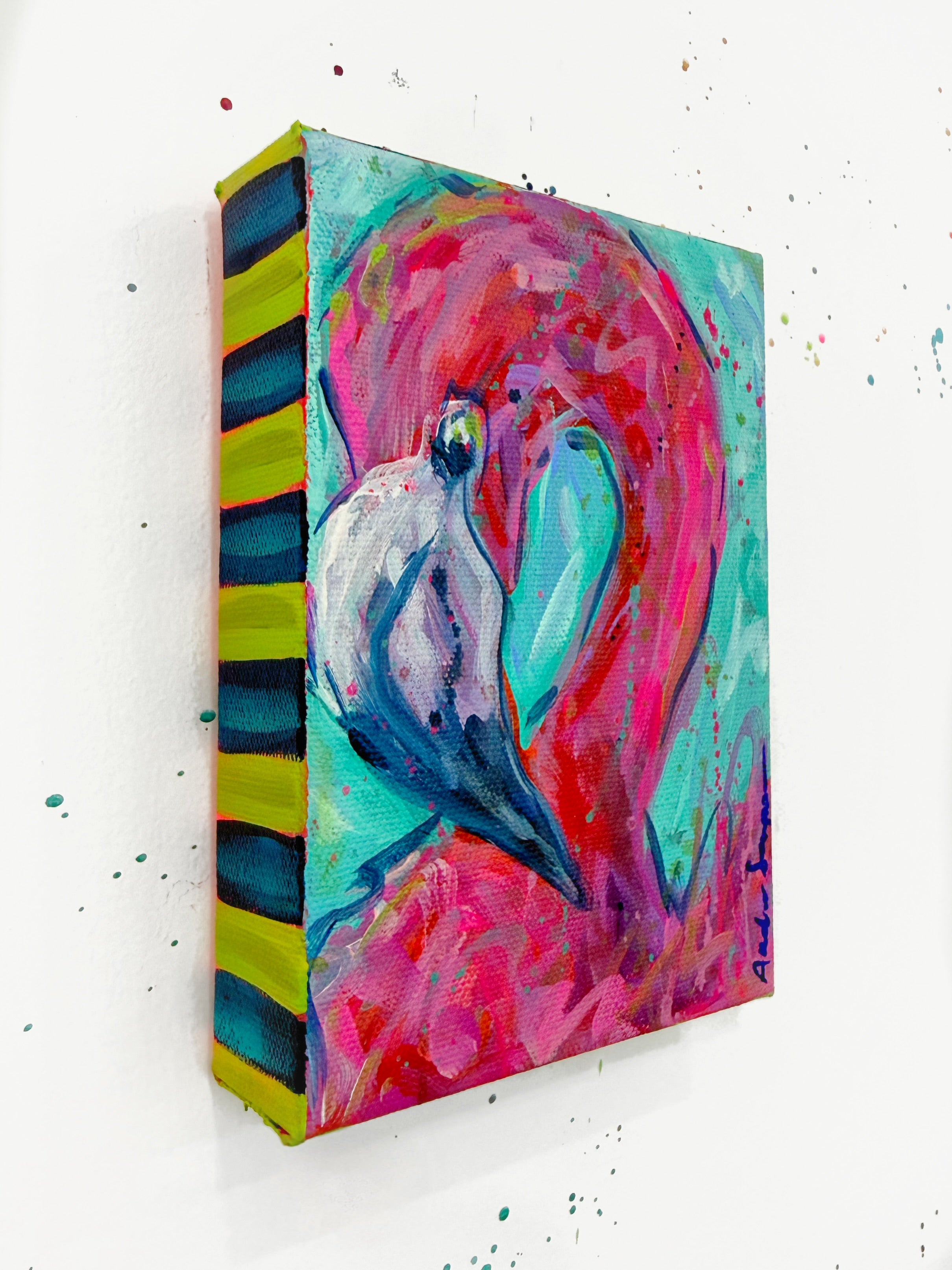 Flamingo No. 4 Original Whimsical 5x7 Painting on Canvas