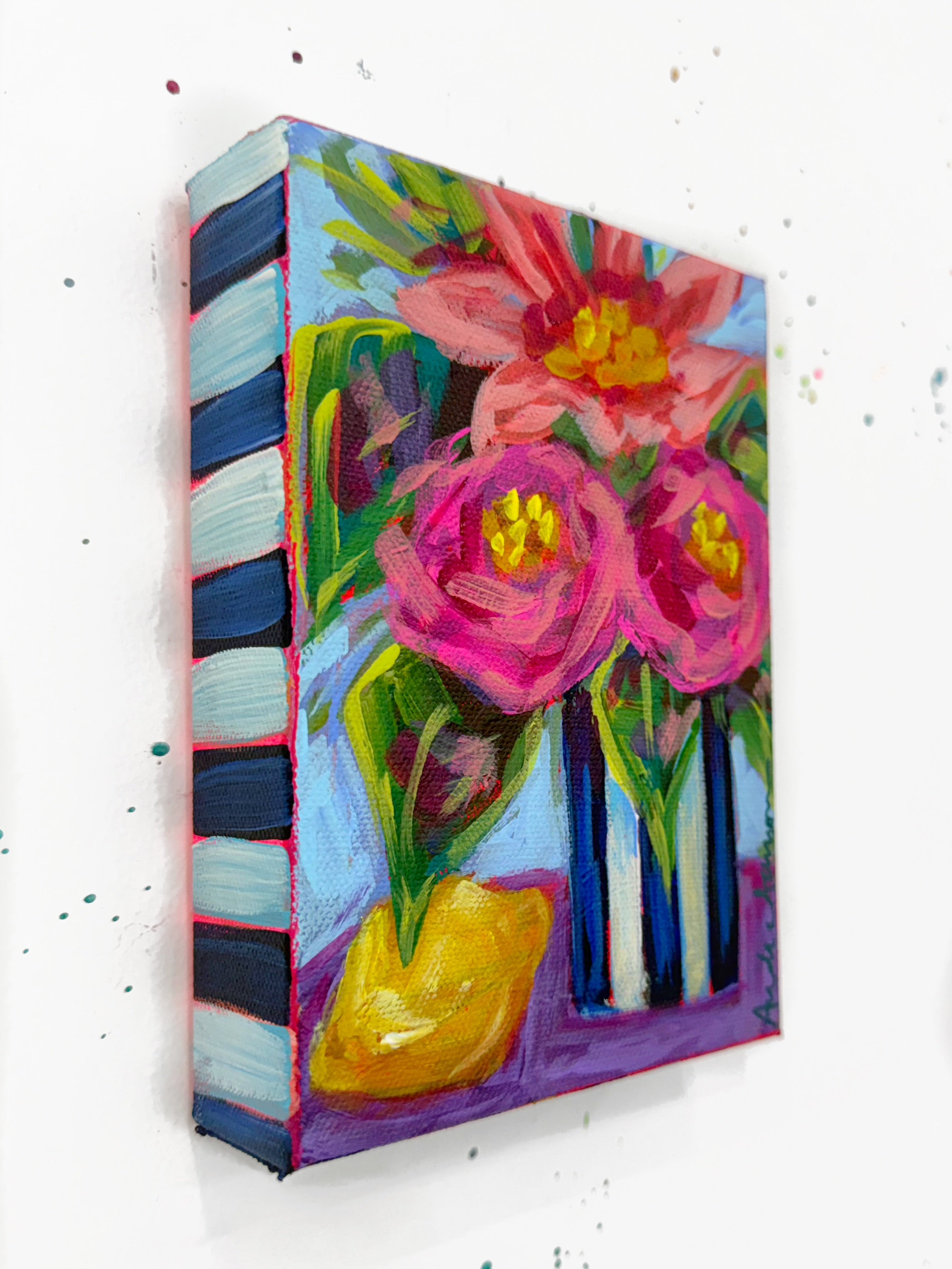 Lemon and Peonies Original Floral Painting | Whimsical Home Decor Art