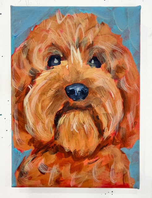 Labradoodle on Blue Original Dog Painting on Canvas