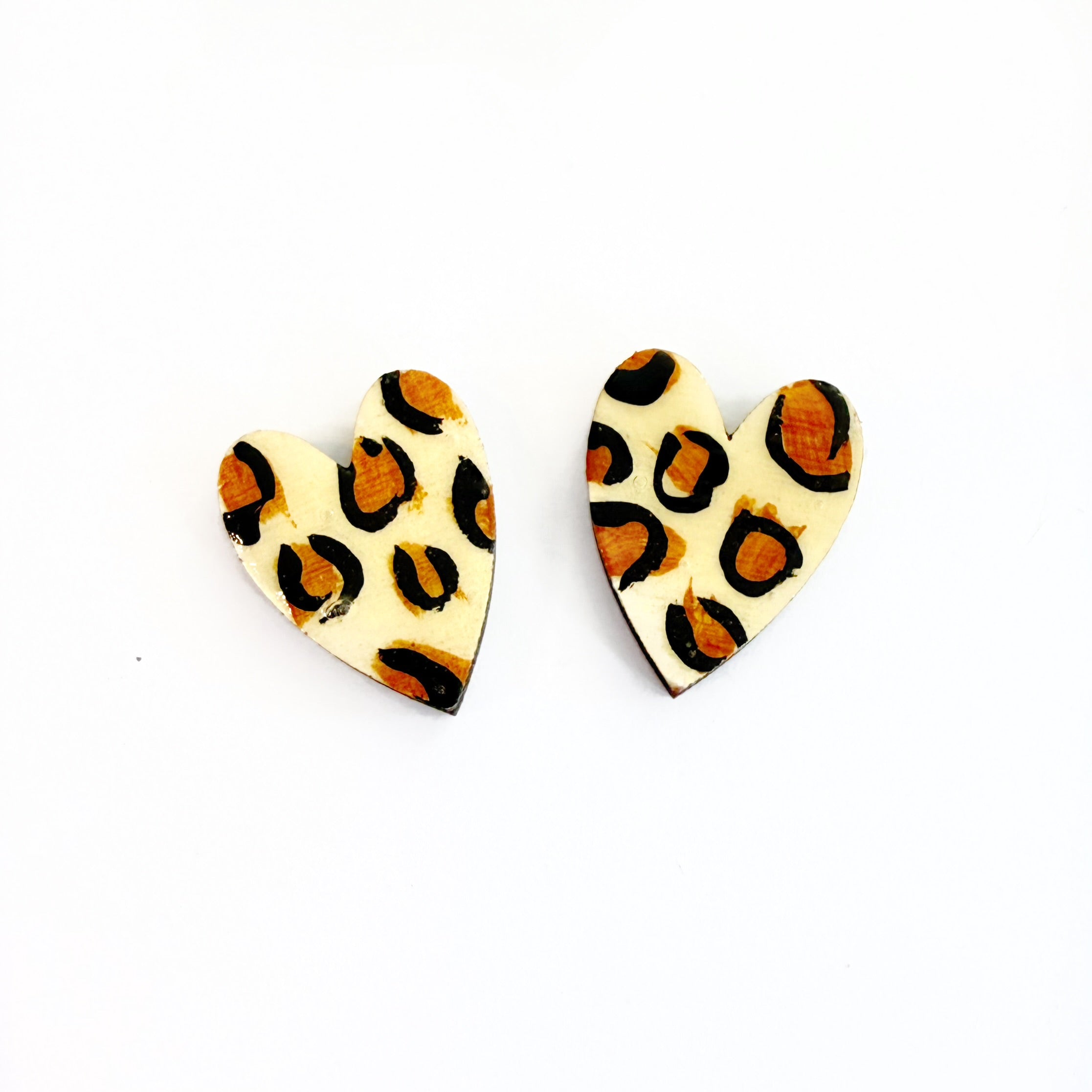 Hand Painted Leopard Print Heart Stud