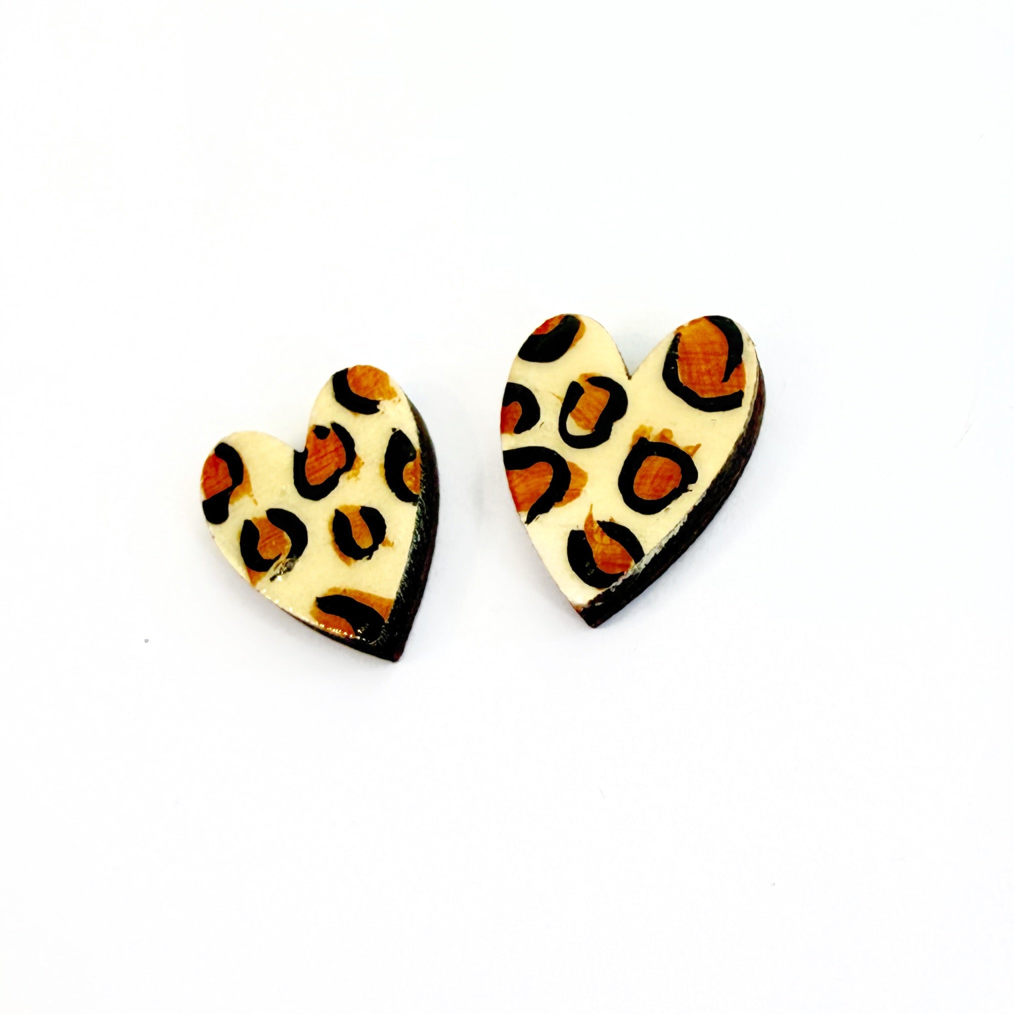 Hand Painted Leopard Print Heart Stud