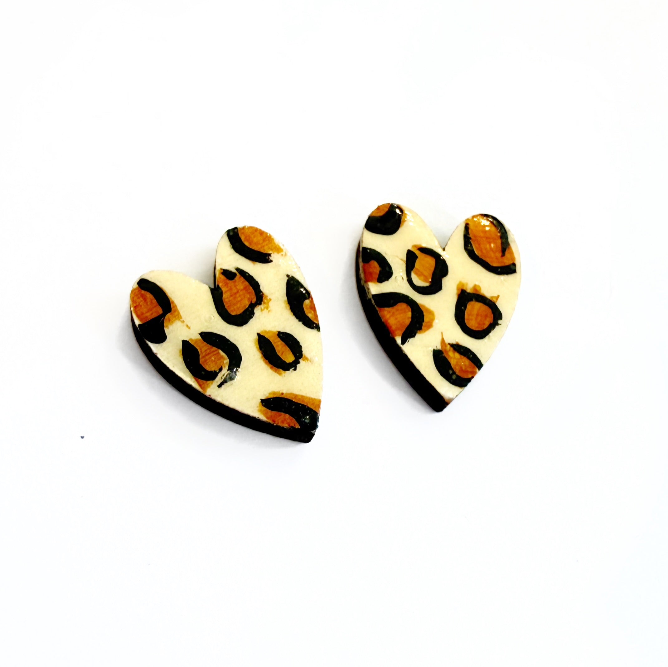 Hand Painted Leopard Print Heart Stud